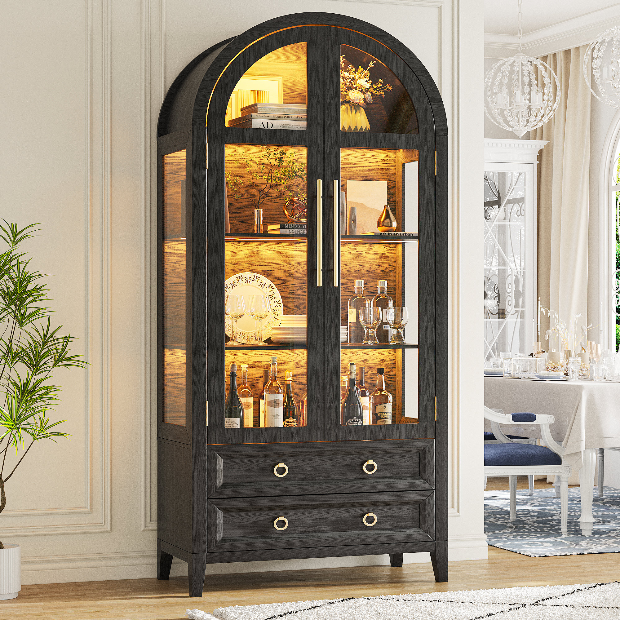 Breakwater Bay Freestanding Arch Display Cabinet with 3-Color